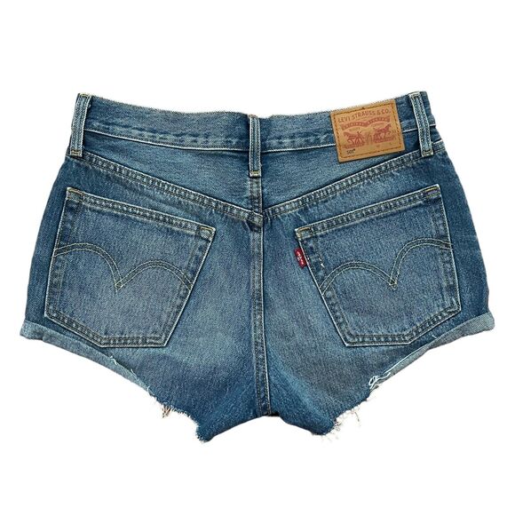 Levi's 27 501 Short Revolve Cuffed Blue Explorer Button Fly Distress - Picture 7 of 9